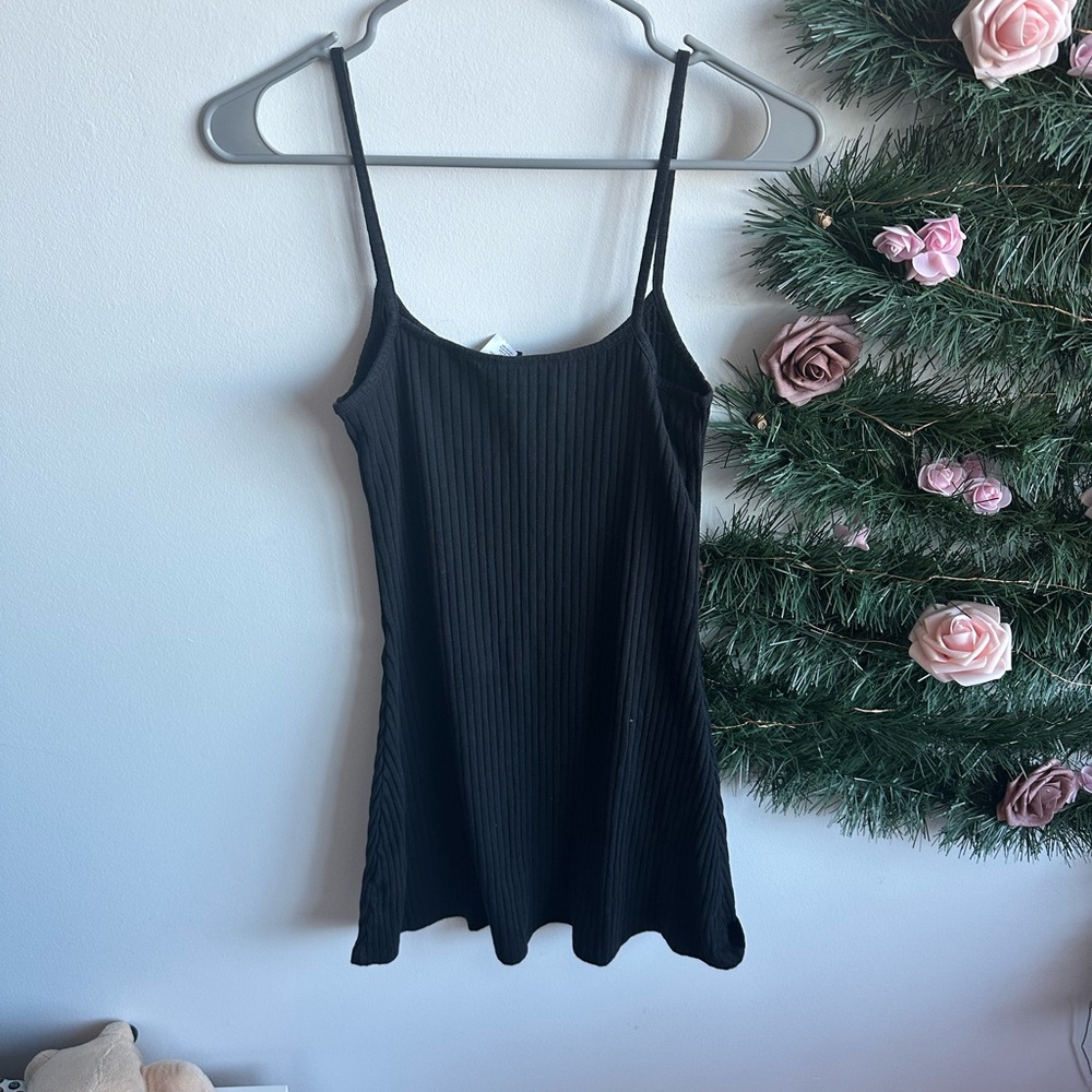 Divided Black Ribbed Dress - Picture 3 of 3